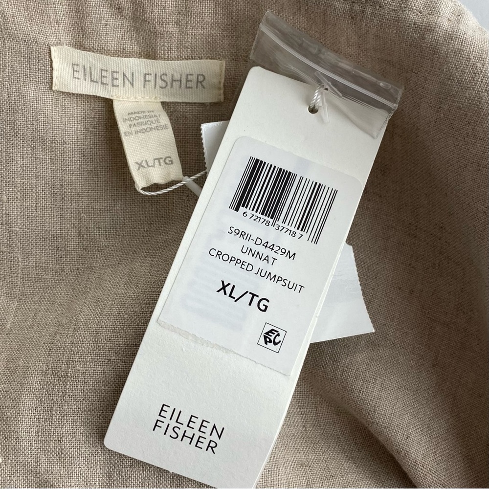 Eileen Fisher Cropped Organic Linen Overalls Size XL - Picture 7 of 9